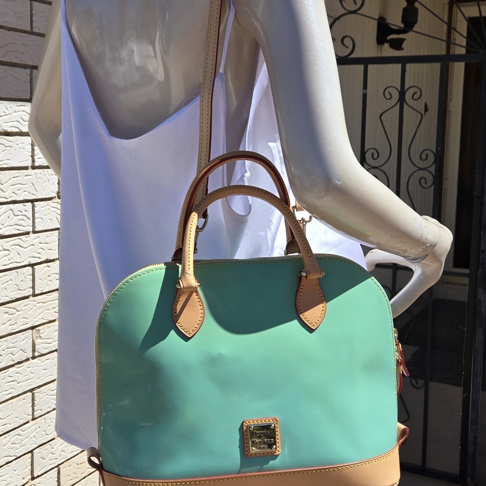 Dooney & Bourke Celery Patent Zip Zip Satchel PV343 NWT Green Dome Bag